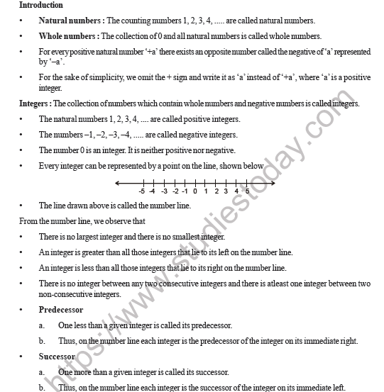 CBSE Class 7 Mathematics Integers Worksheet